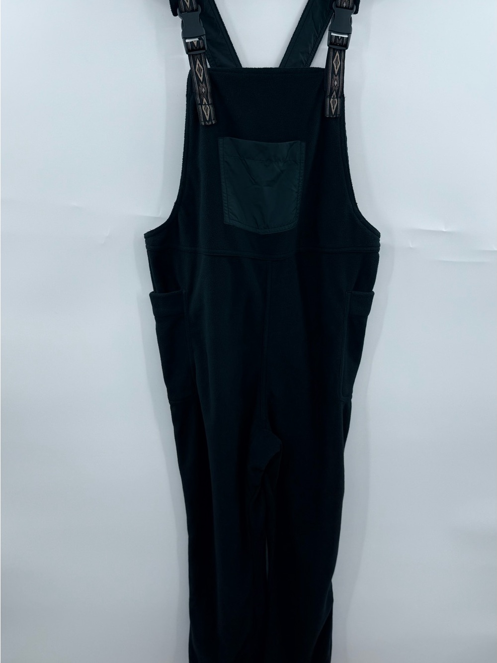 KAVU San Blas Women’s Black Fleece Bib Overalls Romper Adjustable Straps Size M